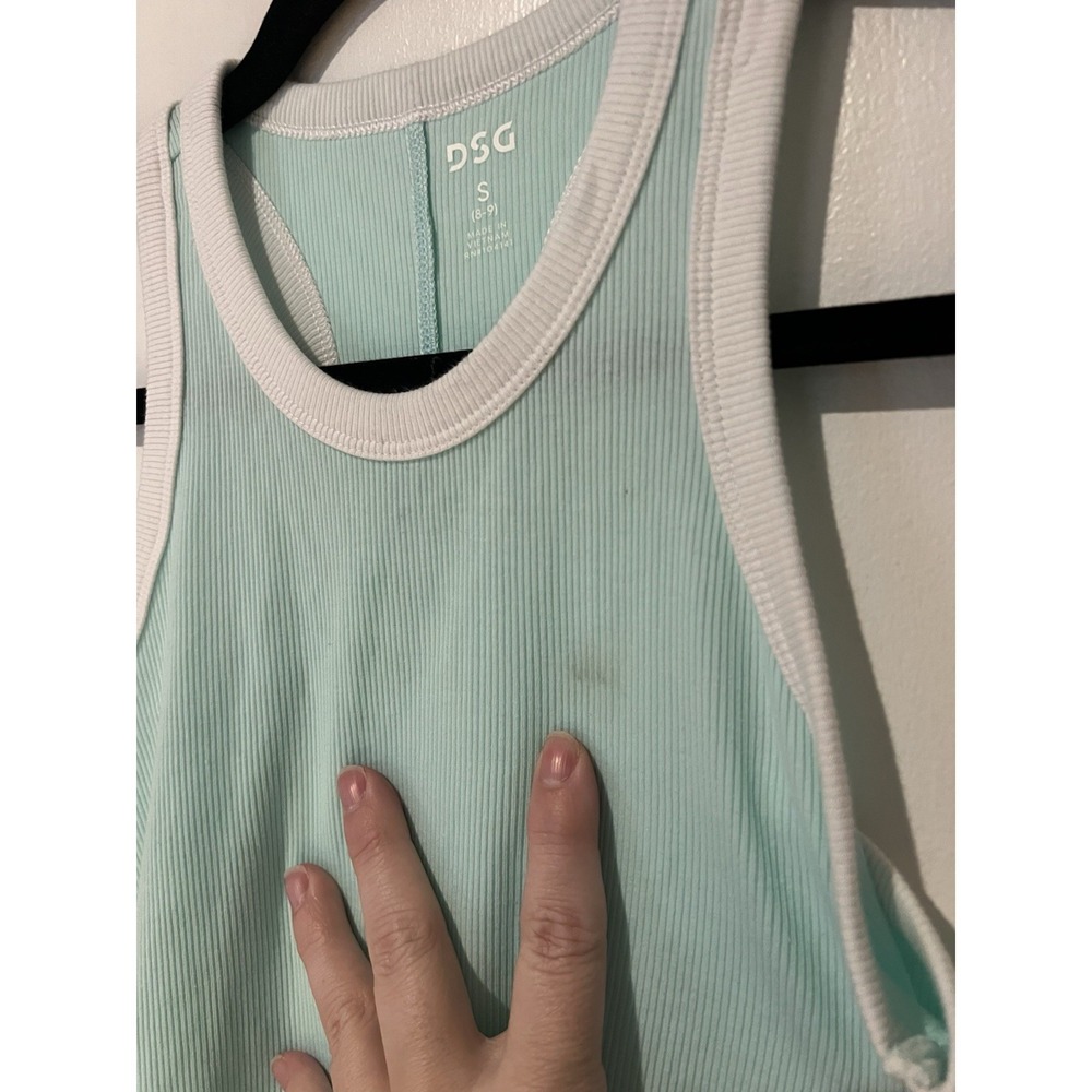 DSG Girls Ribbed Ringer Racerback Tank Top Cotton Rib Size Small Aqua Dust - Picture 4 of 6